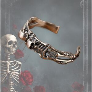 New Silver DOUBLE 3D SKELETON Cuff Bracelet Skulls MEN Women Halloween